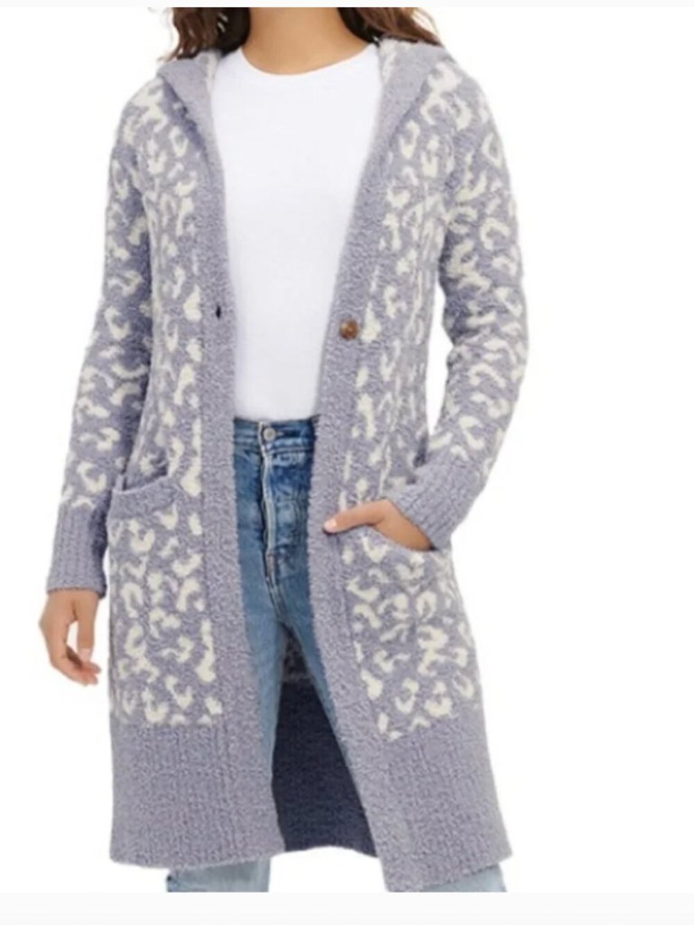 UGG Chic Animal Leopard Print Hooded Judith Cardigan Robe Duster Sherpa Size M/L